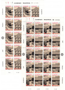 1987 2 Minifogli Guernsey Europa CEPT Architettura 20 valori x 2 integri